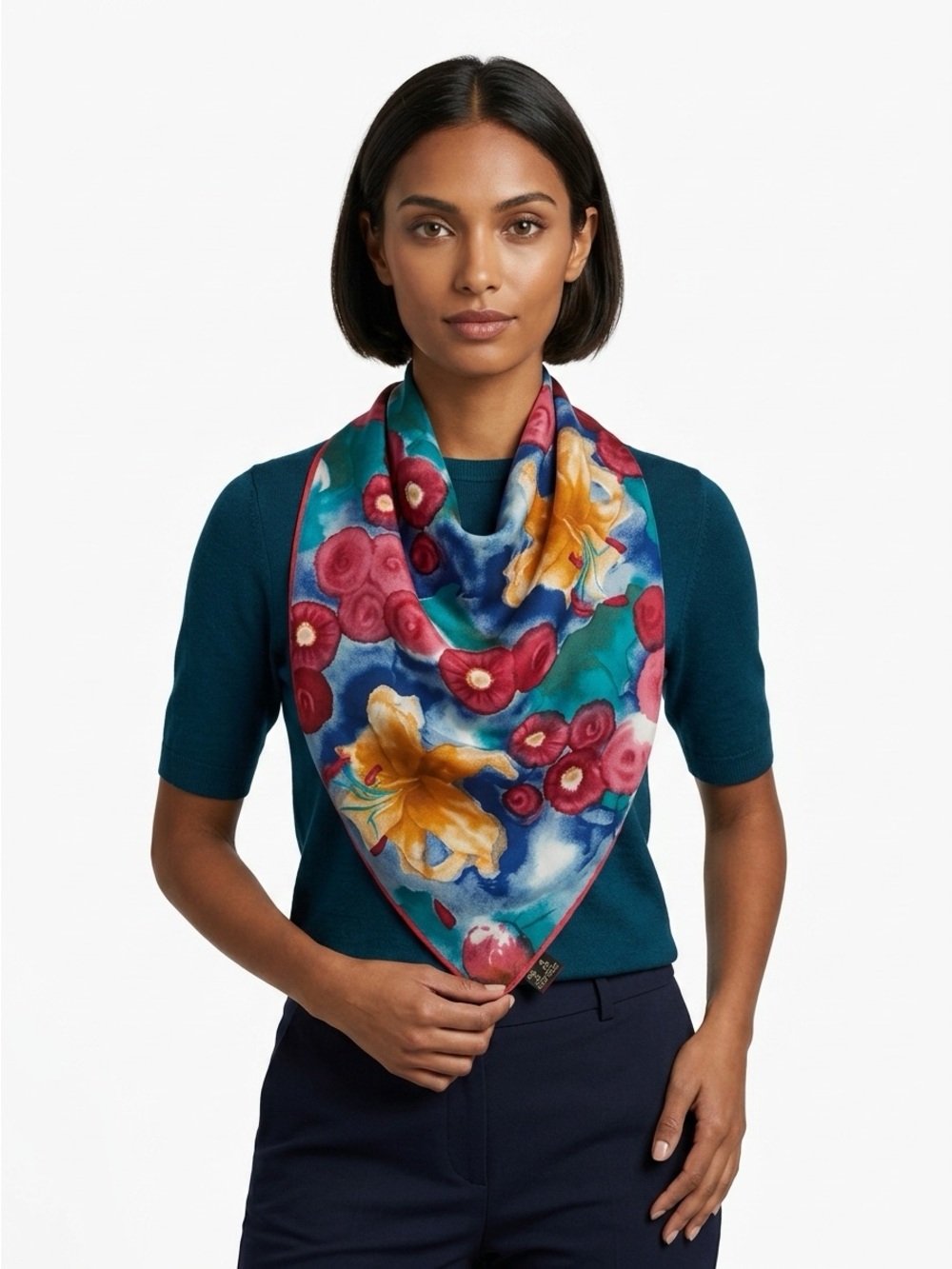 Tie Rack Silk Scarf Vintage Rolled Edge Abstract Floral Multicolor OS